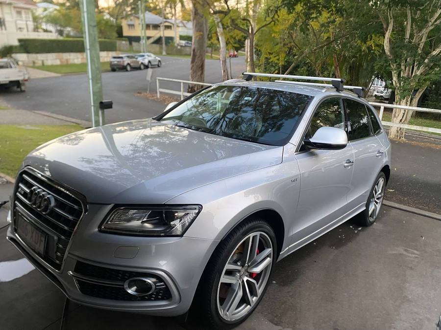 Silver Audi SQ5 freshly detailed in a Brisbane driveway